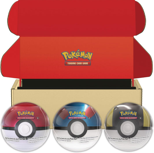 Lote de latas Poké Ball de JCC Pokémon: Poké Ball, Super Ball y Ultra Ball (9 Sobres)